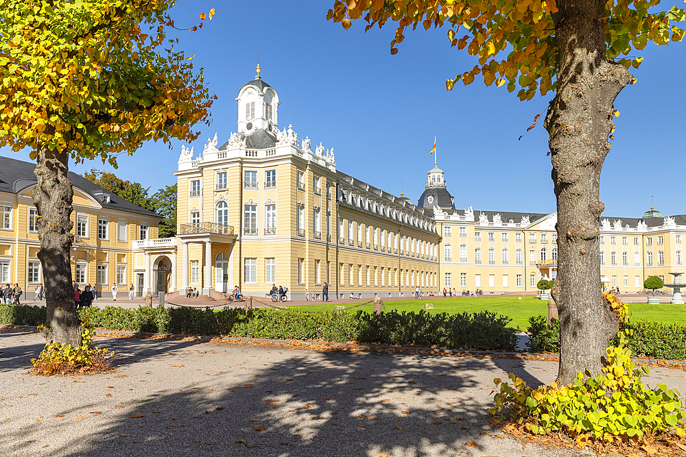 Karlsruhe Palace with Palace Square, Karlsruhe, Baden-Wurttemberg, Germany, Europe