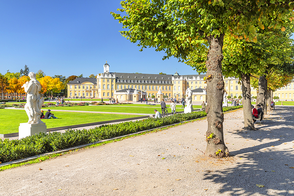 Karlsruhe Palace with Palace Square, Karlsruhe, Baden-Wurttemberg, Germany, Europe