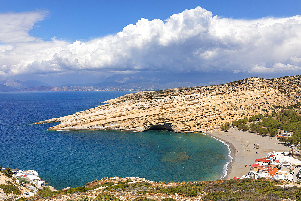 Bay and beach of Matala, Iraklion, Crete, Greek Islands, Greece, Europe