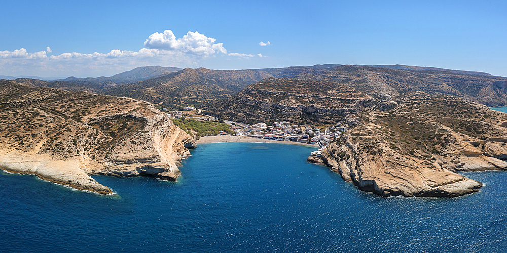 Bay and beach of Matala, Iraklion, Crete, Greek Islands, Greece, Europe