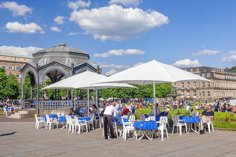 Cafe at the Pavillon, Neues Schloss (New Palace) at Schlossplatz Square, Stuttgart, Baden-Wurttemberg, Germany, Europe