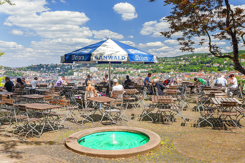 Beer garden at Karlshohe viewing point, Stuttgart, Baden-Wurttemberg, Germany, Europe