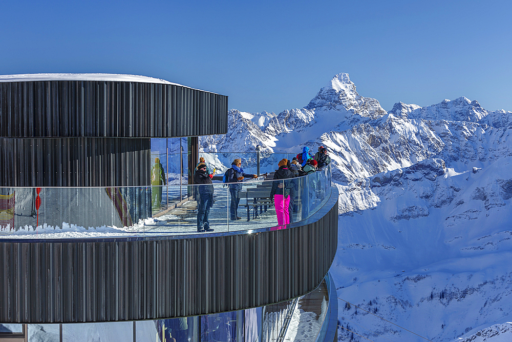 Summit restaurant on Nebelhorn summit, 2224m, Oberstdorf, Swabia, Bavarian Alps, Bavaria, Germany, Europe