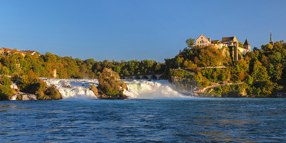 Rhine Falls of Schaffhausen with Schloss Laufen, Neuhausen bei Schaffhausen, Schaffhausen Canton, Switzerland, Europe