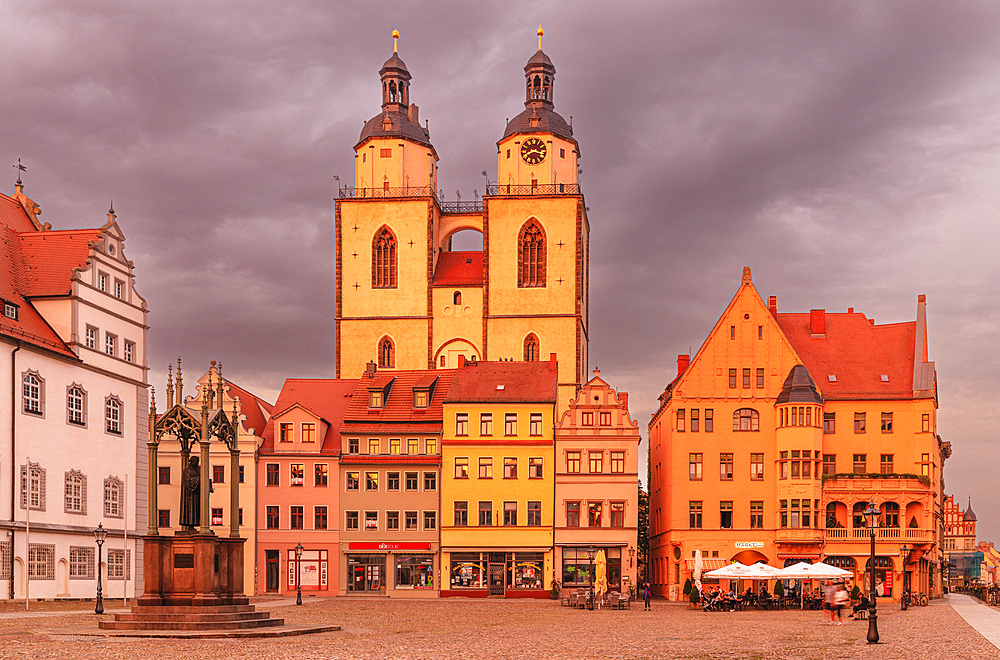 Stadtkirche of St. Marien (St. Mary's Church) with Luther-Denkmal in Marktplatz, Wittenberg, Saxony-Anhalt, Germany, Europe