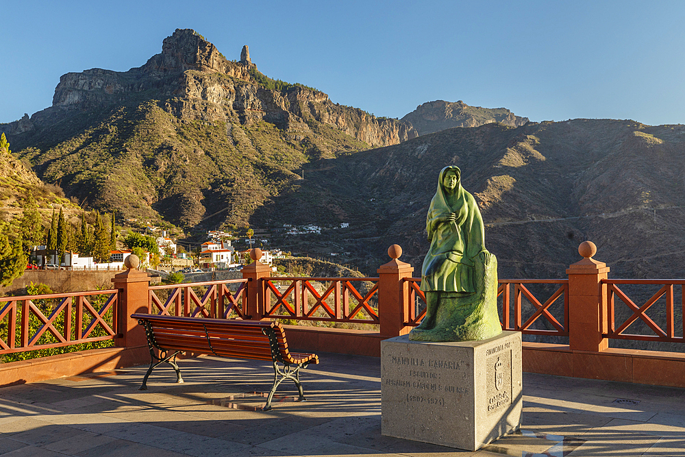 View over Tejeda to Roque Nublo, Gran Canaria, Canary Islands, Spain, Atlantic, Europe