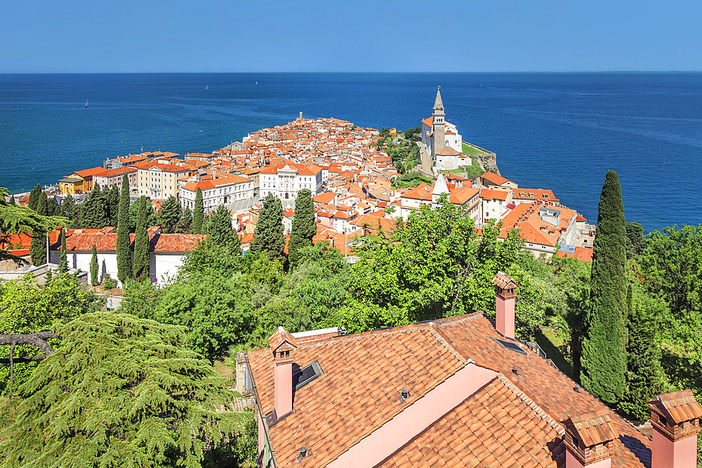 Old town and St. George Cathedral, Piran, Promorska, Istria, Slovenia