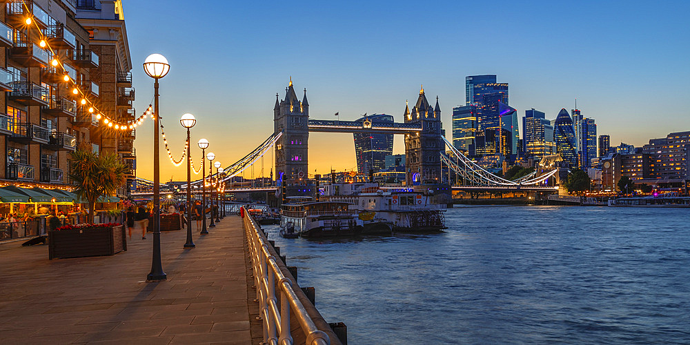 View from Butlers Wharf to the Tower Bridge, London, England,