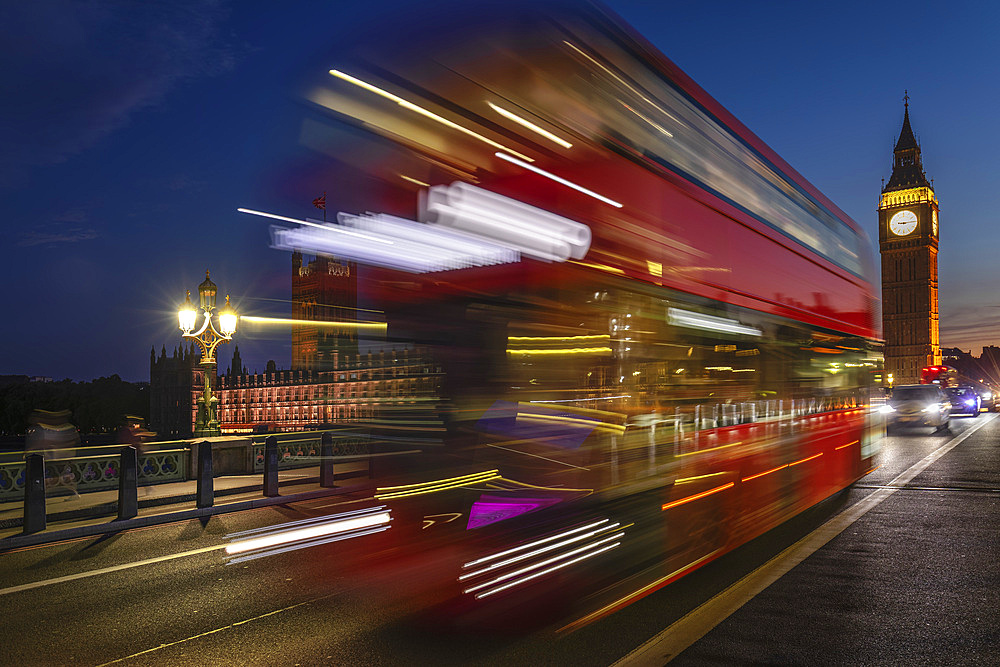 Houses of Parliament with Big Ben and Westminster Bridge, London, England