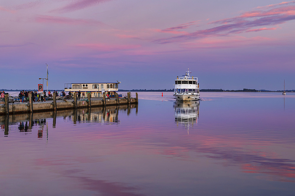 Ferry arrival, port of Vitte, Hiddensee Island, Mecklenburg-Western Pomerania, Germany