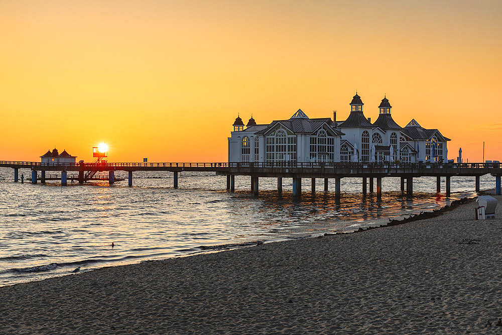 Pier on the beach of Sellin, Ruegen Island, Baltic Sea, Mecklenburg-Western Pomerania, Germany