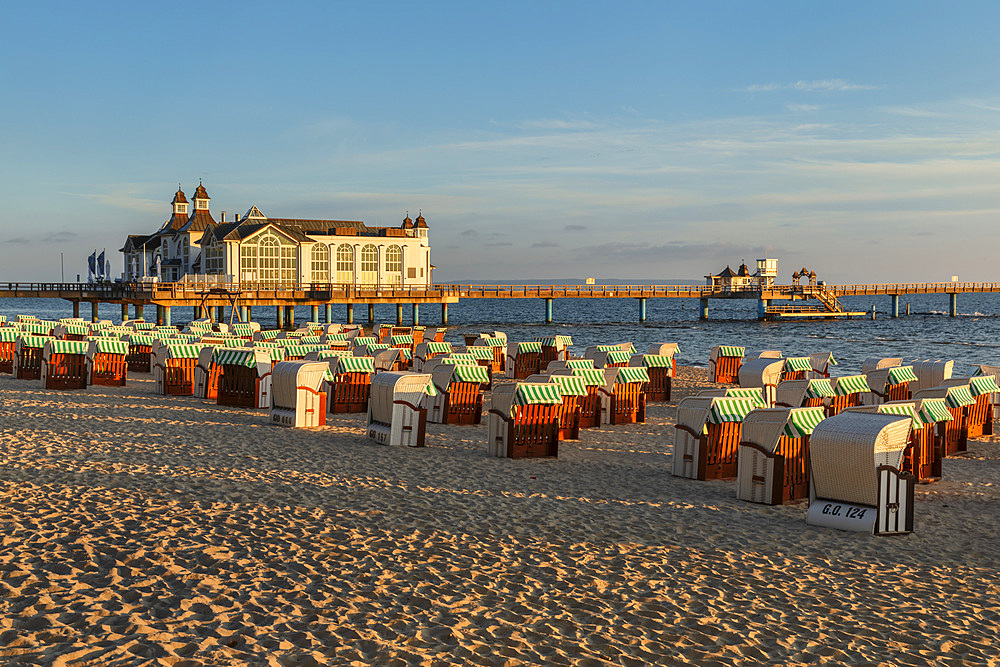 Pier on the beach of Sellin, Ruegen Island, Baltic Sea, Mecklenburg-Western Pomerania, Germany