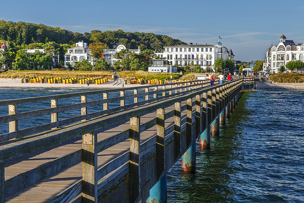 Pier and beach of Binz, Ruegen Island, Baltic Sea, Mecklenburg-Western Pomerania, Germany