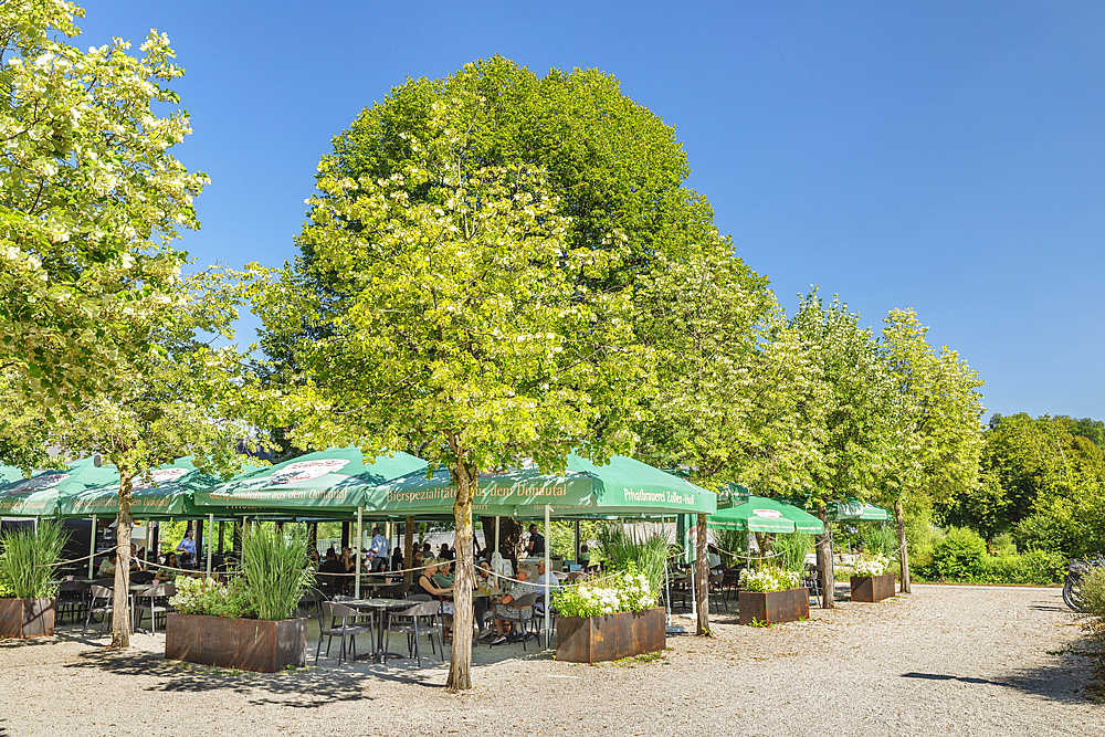 Beer Garden at Danube River, Swabian Jura, Baden-Wurttemberg, Germany