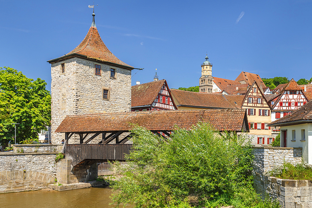 Sulfer Turm Tower at Kocher River, Schwäbisch Hall, Hohenlohe, Baden-Wurttemberg, Germany