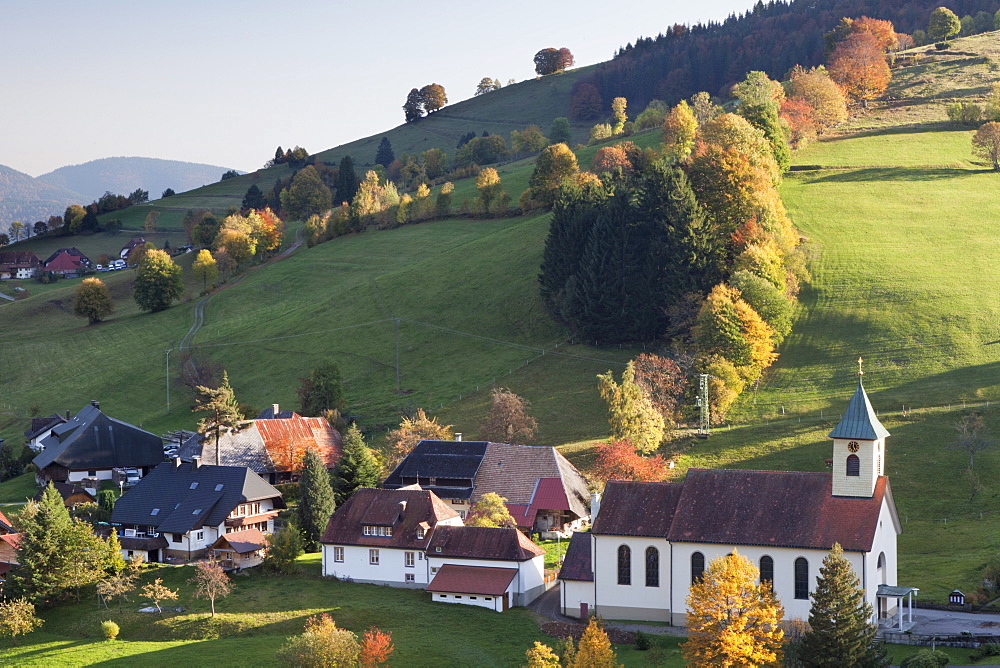 Church in autumn, Wieden, Wiedener Eck, Black Forest, Baden Wurttemberg, Germany, Europe