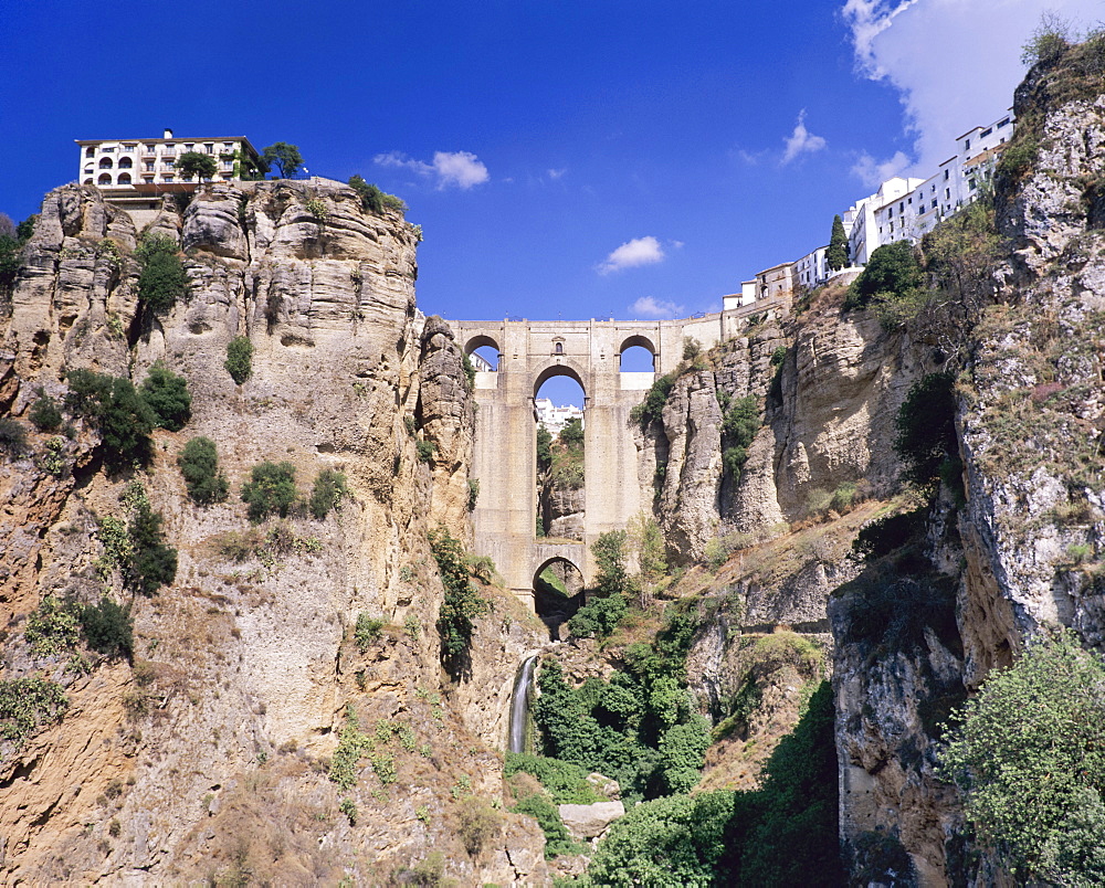 The bridge Puente Nuevo above the gorge of the River Rio Guadalevin, Ronda, Province Malaga, Andalusia, Spain, Europe 