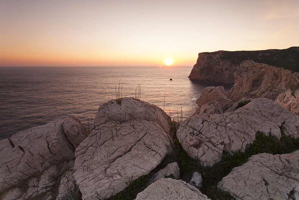 Capo Caccia at sunset, Province Nurra, Sardinia, Italy, Mediterranean, Europe 