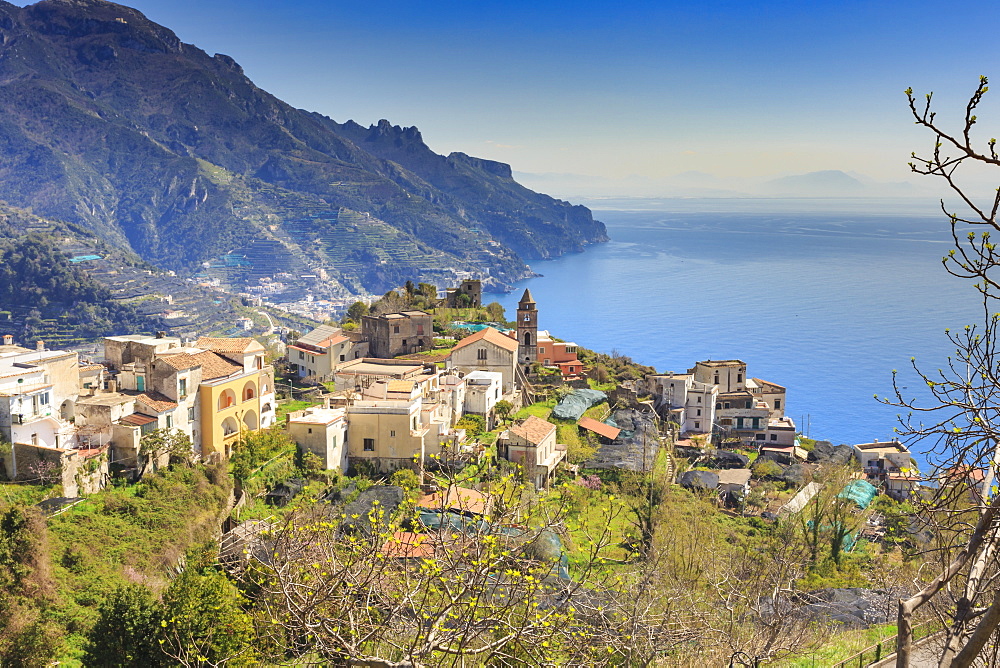 Hamlet of Torello, near Ravello, view down Amalfi Coast to Maiori in spring, UNESCO World Heritage Site, Campania, Italy, Europe