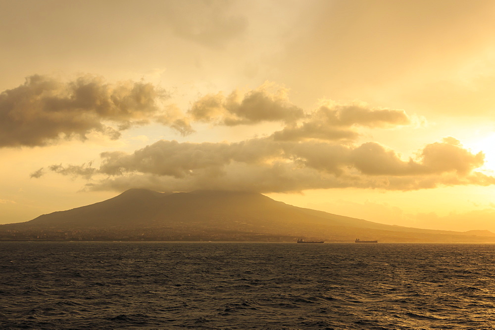 Mount Vesuvius at sunrise, Bay of Naples, Naples, Campania, Italy, Europe