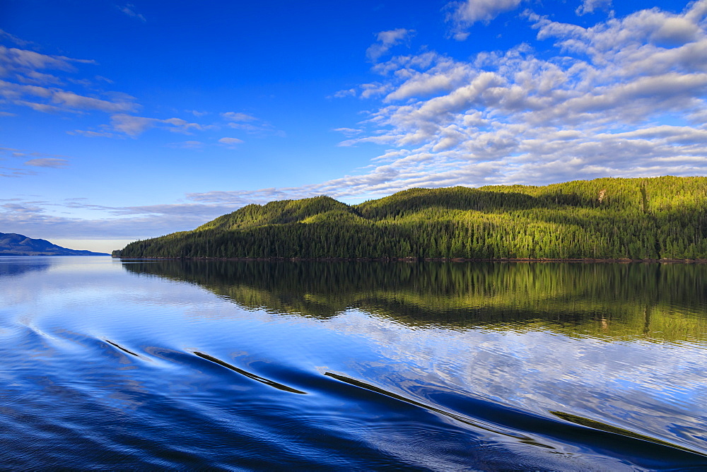 Early morning reflections in summer, Behm Canal, Misty Fjords National Monument, Tongass National Forest, Ketchikan, Alaska, United States of America, North America