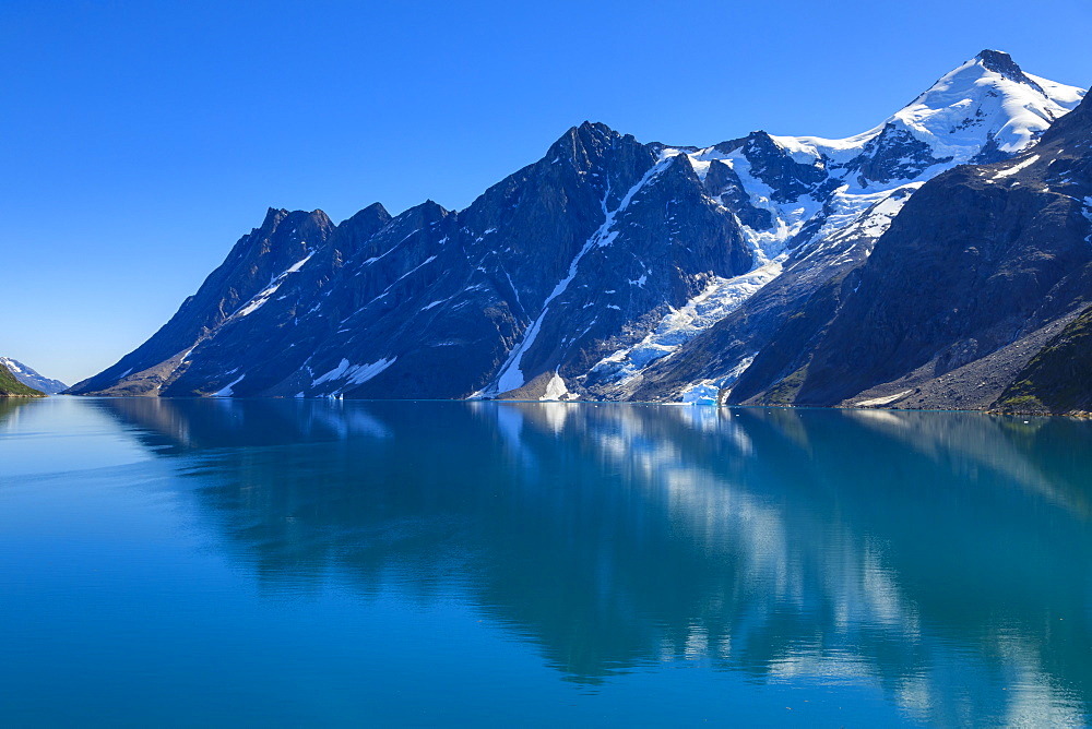 Reflections, South Skjoldungen Fjord, Skjoldungen Island, glorious weather, King Frederick VI Coast, remote South East Greenland, Denmark, Polar Regions