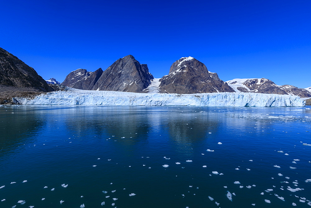 Thryms (Thrym) Glacier, large, retreating, tidewater glacier, Skjoldungen Fjord, glorious weather, remote South East Greenland, Denmark, Polar Regions