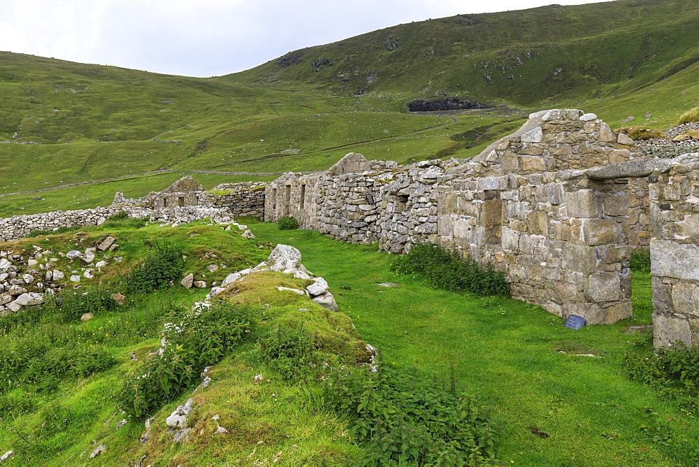 Main Street, evacuated village, Hirta, remote St. Kilda Archipelago, UNESCO World Heritage Site, Outer Hebrides, Scotland, United Kingdom, Europe