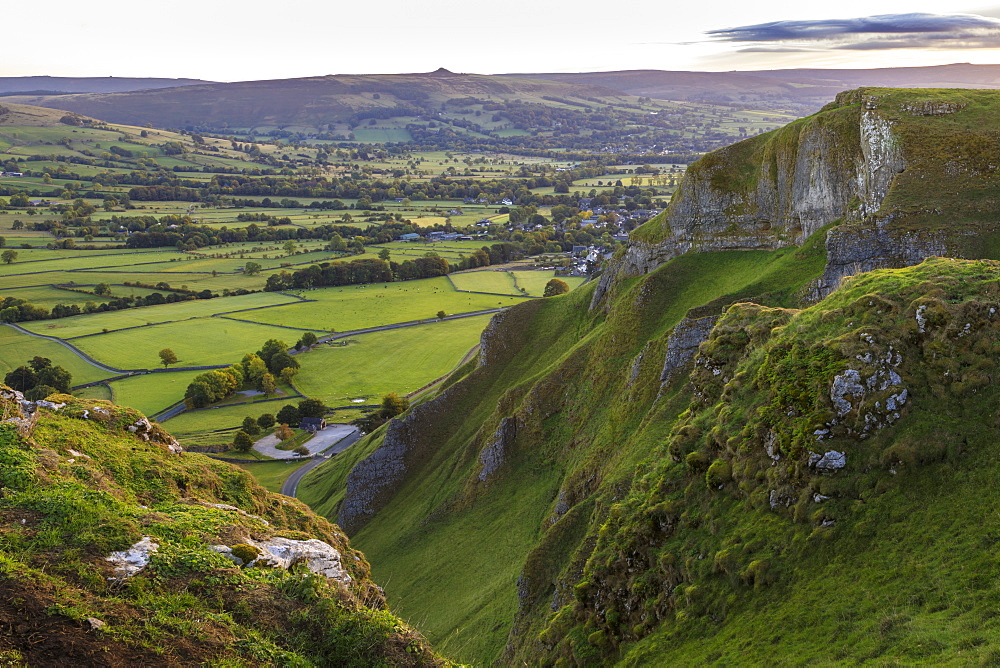 Dawn at Winnats Pass, early autumn, Castleton, Peak District National Park, Hope Valley, Derbyshire, England, United Kingdom, Europe