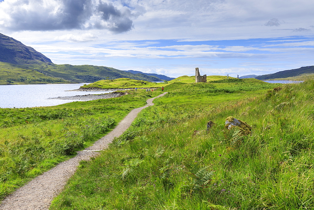 Path through field to Ardvreck Castle in Scotland, Europe