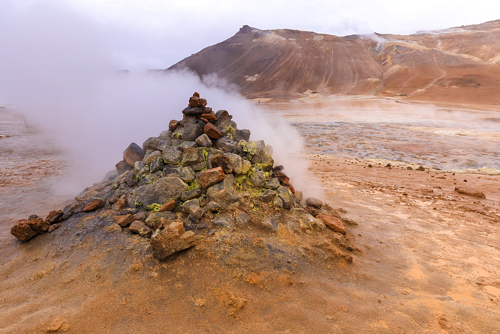 Fumarole in Namafjall Geothermal Area in Iceland, Europe