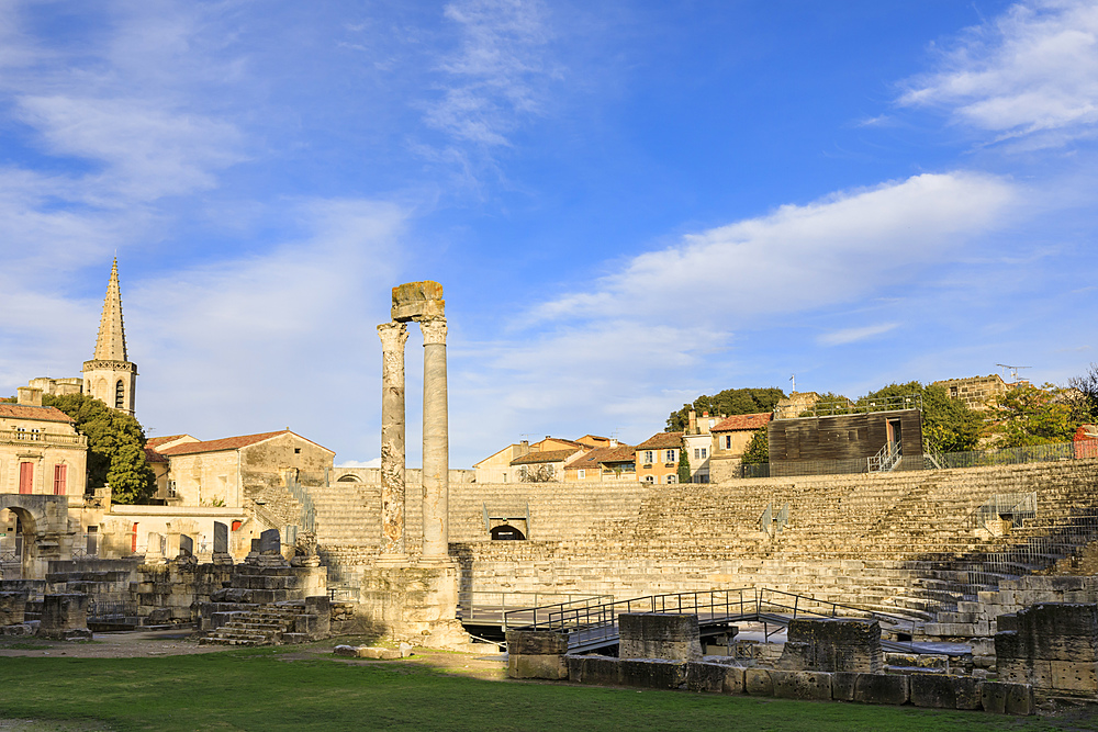 Theatre Antique, evening light, Arles Roman Ruins, Arles, UNESCO World Heritage Site, Bouches du Rhone, Provence, France, Europe