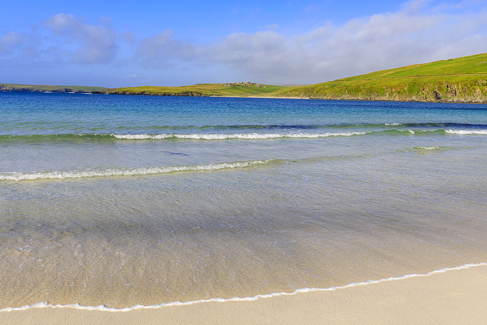 Scousburgh Sands, Spiggie Beach, white sand, turquoise sea, South Mainland, Shetland Isles, Scotland, United Kingdom, Europe