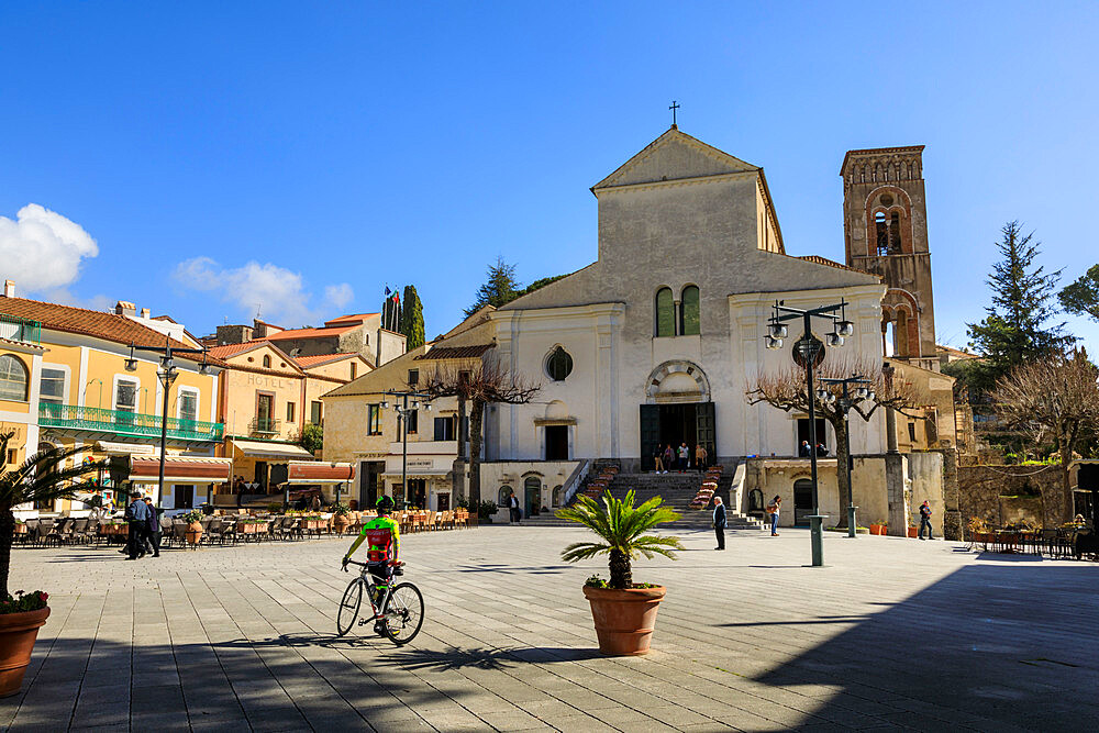 Duomo square in spring, with cathedral, Ravello, Amalfi Coast, UNESCO World Heritage Site, Campania, Italy, Europe