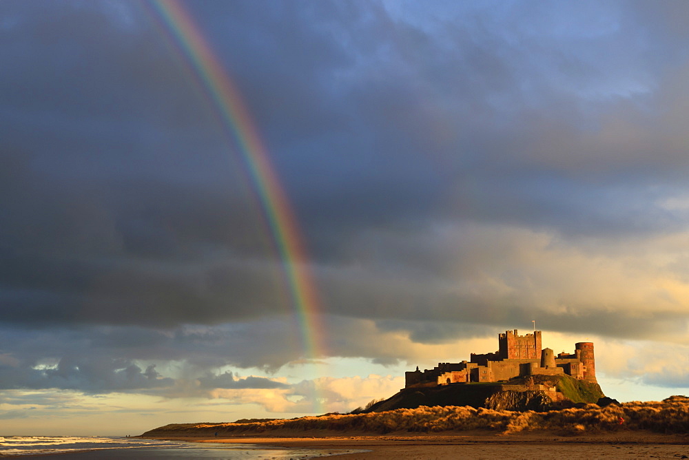 Rainbow's end at Bamburgh Castle, Bamburgh, Northumberland, England, United Kingdom, Europe