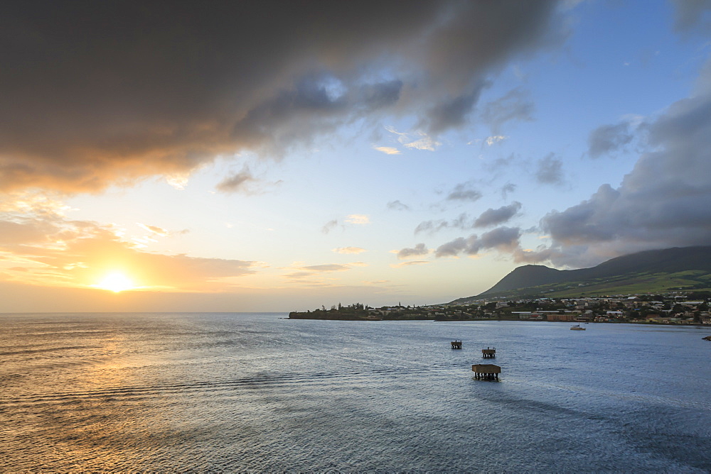 Basseterre at sunset, St. Kitts, St. Kitts and Nevis, West Indies, Caribbean, Central America