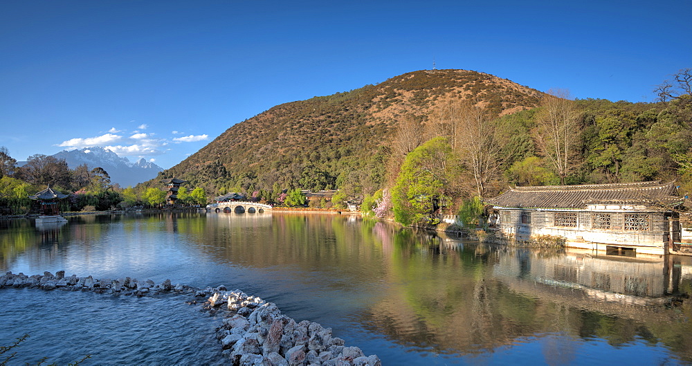 Wide view of Black Dragon Pool in Lijiang, Yunnan, China, Asia 