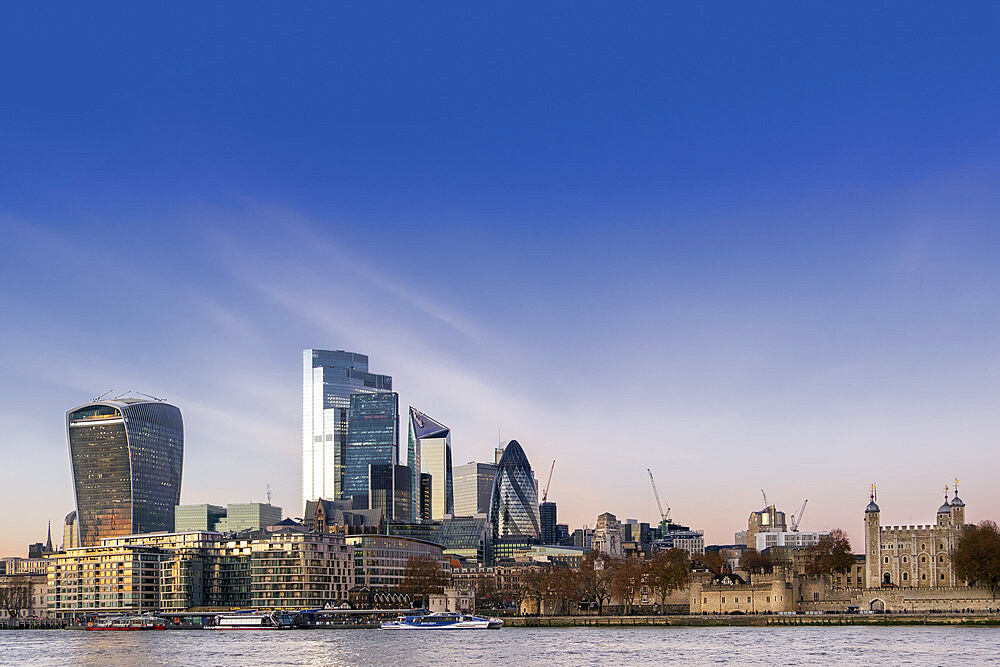 City of London skyline with The Tower of London, the Gherkin, Scalpel and Twenty Two Bishopsgate, the tallest building in the City, London, England, United Kingdom, Europe