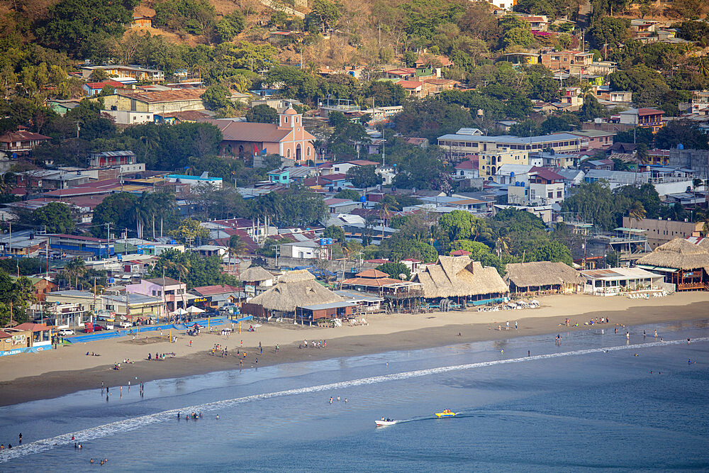 Elevated view of the beach and surf resort of San Juan del Sur, El Salvador, Central America