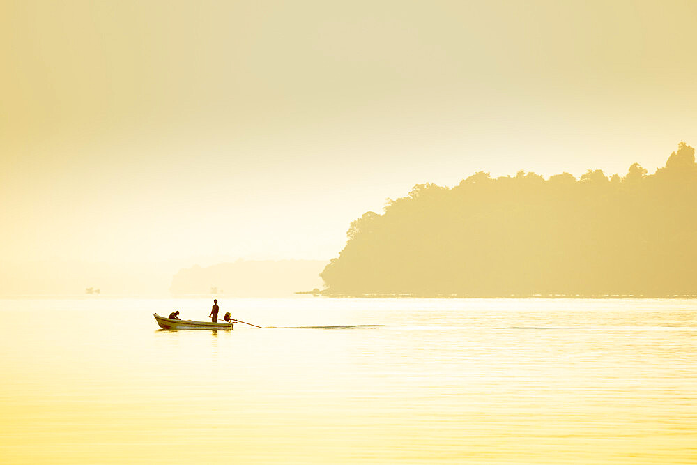 A fishing boat on a calm sea, Rong Islands, Cambodia, Indochina, Southeast Asia, Asia