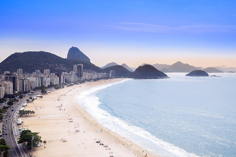 Elevated view of the beach and the Atlantic Ocean, Copacabana, Rio de Janeiro, Brazil, South America