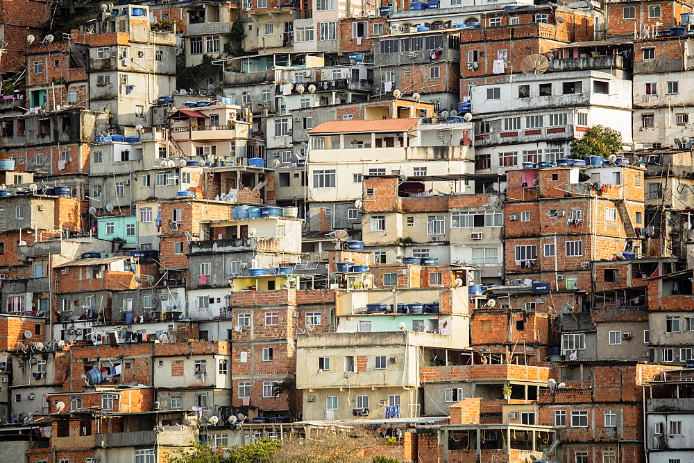 View of houses in the Cantagalo favela slum in Rio de Janeiro, Brazil, South America