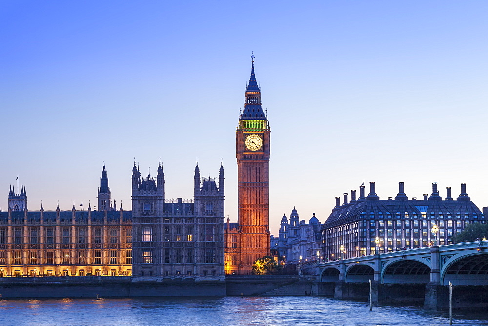 Big Ben (Queen Elizabeth Tower), the Houses of Parliament), UNESCO World Heritage Site, and Westminster Bridge, Westminster, London, England, United Kingdom, Europe