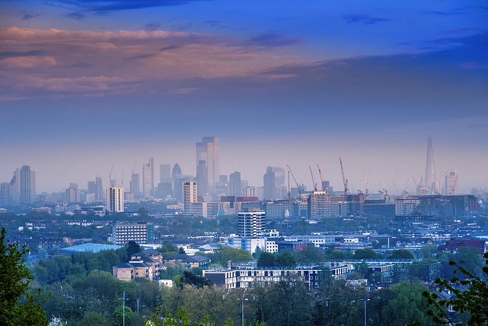 View of the City of London skyline from Parliament Hill on Hampstead Heath, London, England, United Kingdom, Europe