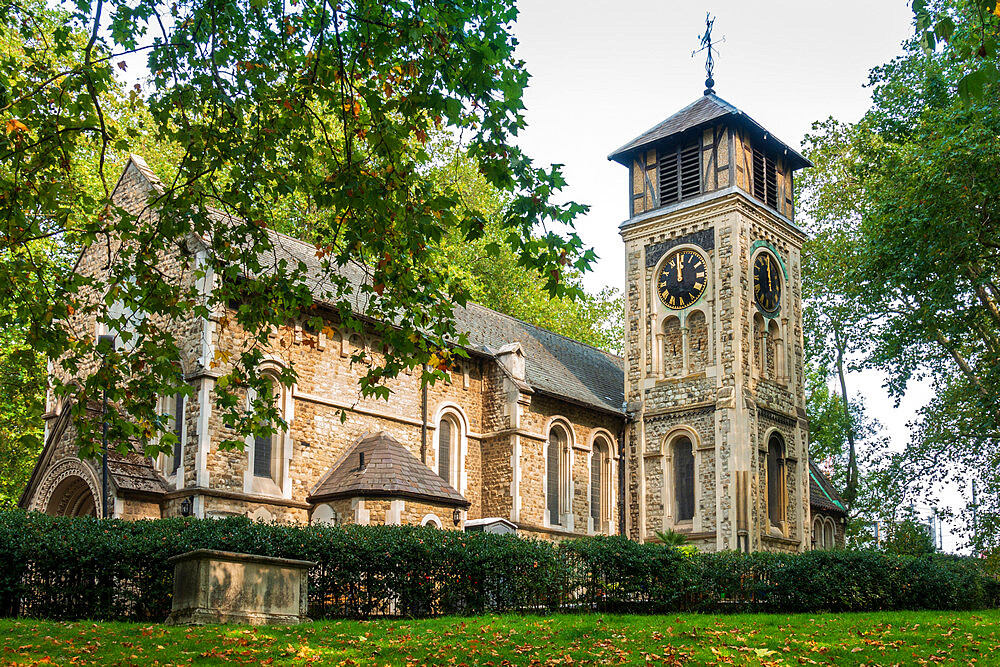 The medieval church and graveyard of Old St. Pancras, Kings Cross, London, England, United Kingdom, Europe