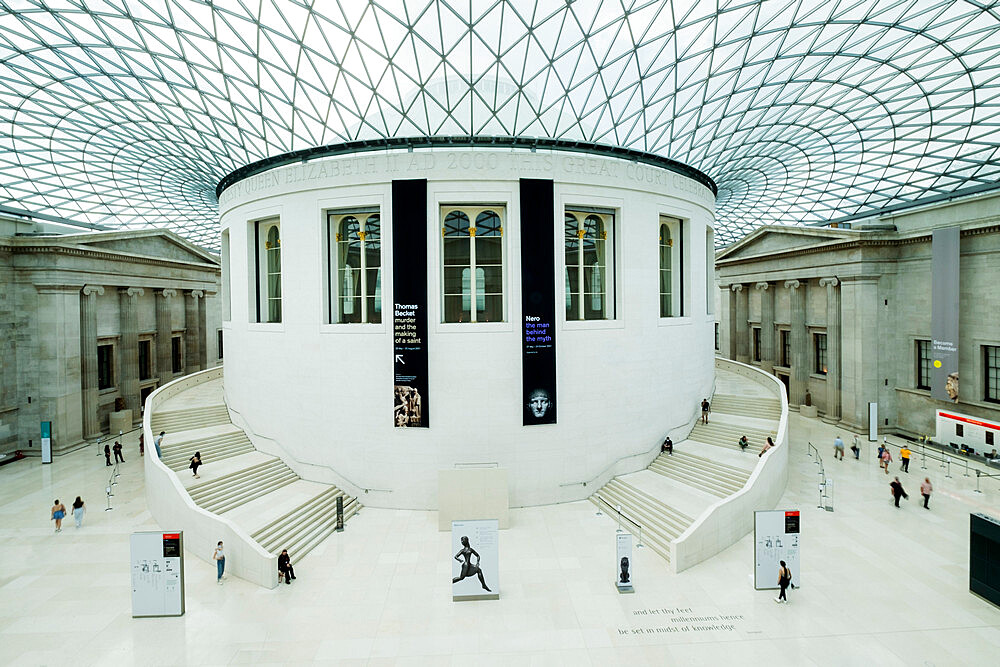 Great Court of the British Museum by Norman Foster Architects, showing the original Central Library, London, England, United Kingdom, Europe