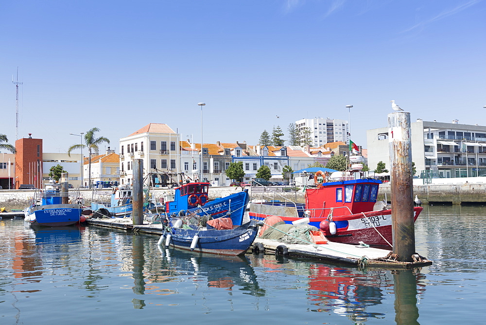 Fishing boat quay in the port city of Setubal, Portugal, Europe