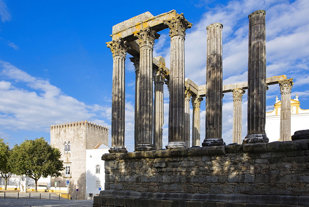 The Roman temple of Diana in the centre of Evora, UNESCOI World Heritage Site, Evora, Portugal, Europe