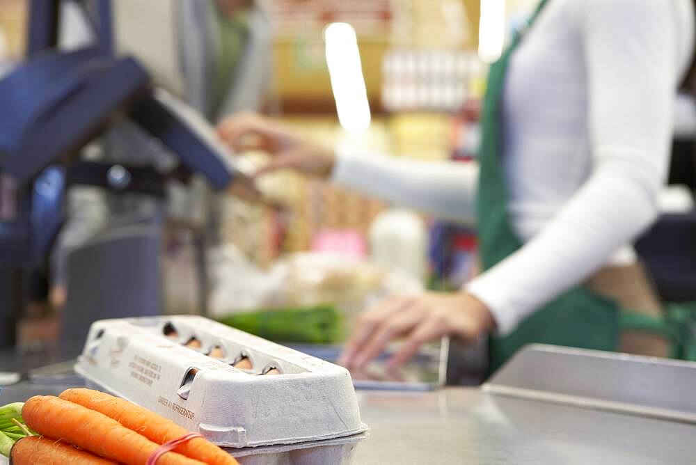 Groceries on check out counter