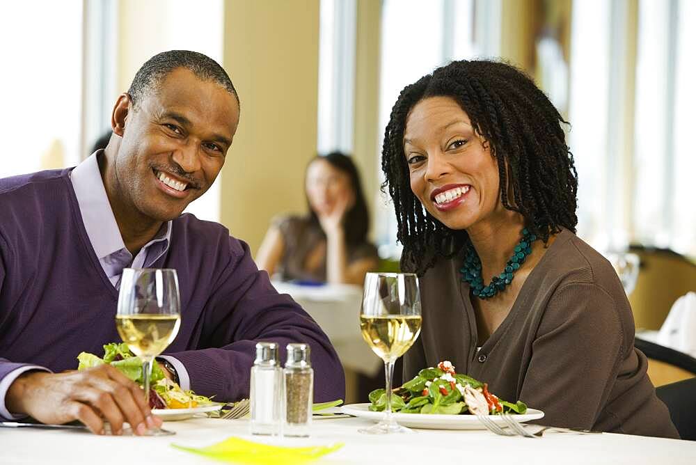 African American couple at restaurant